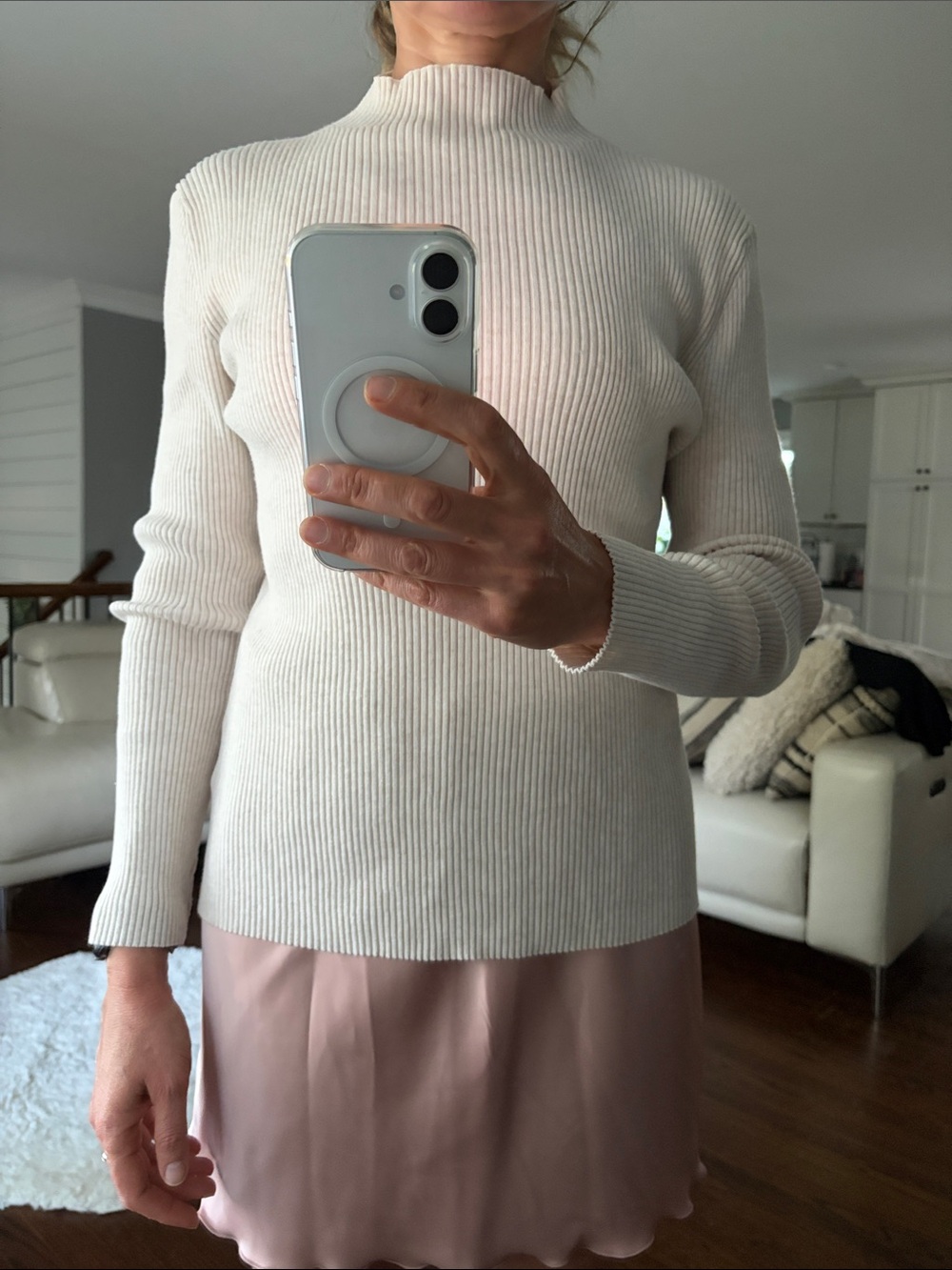 H&M Cream Ribbed Mock Neck Sweater